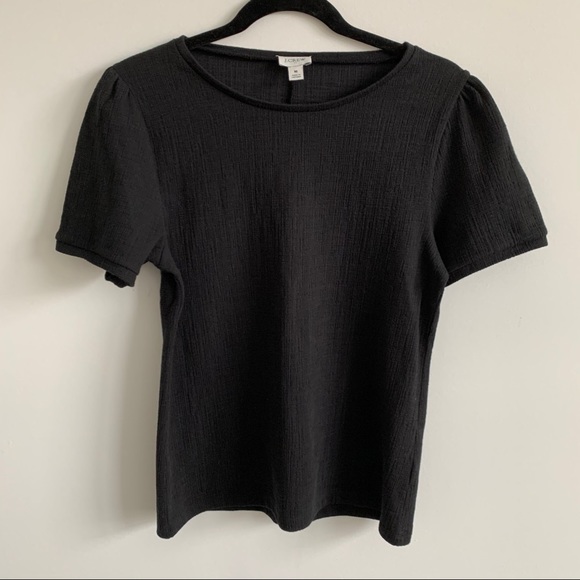 J. Crew Tops - J CREW Black Textured Puff Sleeve Short Sleeve
